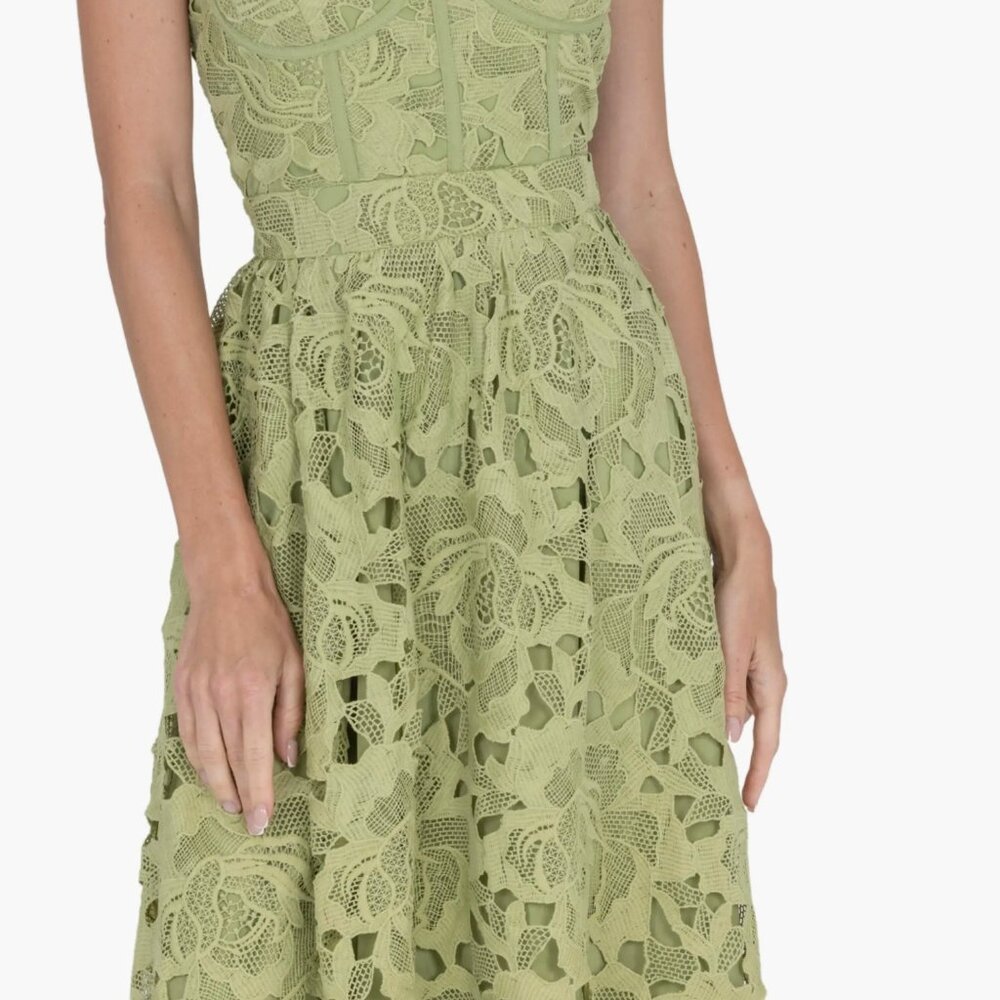 AKALIA - Amelia Lace Bustier Midi Dress Guipure Lace Green - Picture 4 of 8